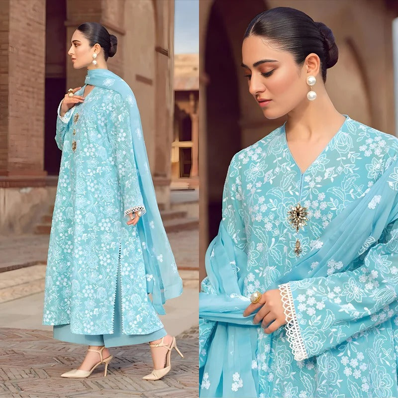 3PC EMBROIDERED LAWN SUIT - HS-453