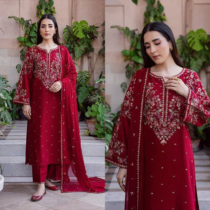 3PC EMBROIDERED LAWN SUIT - HS-620
