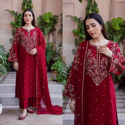 3PC EMBROIDERED LAWN SUIT - HS-620